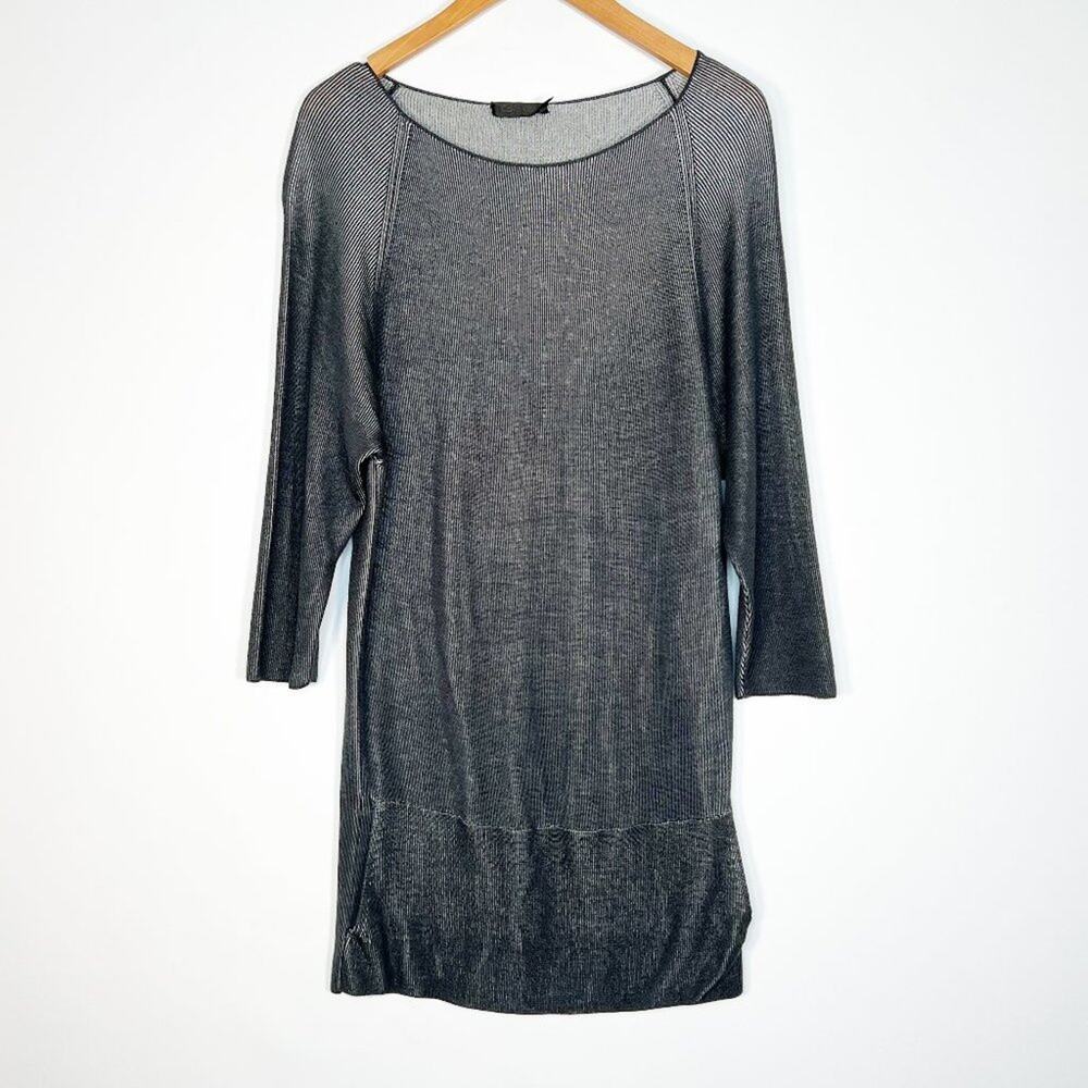 Calvin Klein Grey Ribbed Silk Cashmere Knit Sweater Long Sleeve Dress Womens M